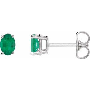 Emerald Oval Stud Earrings in Gold and Platinum