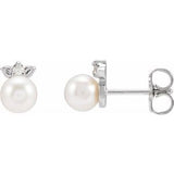 Pearl & Diamond Floral Stud Earrings in Gold and Platinum