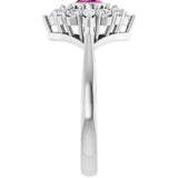 Oval Pink Tourmaline & Diamond Halo Ring in Gold and Platinum