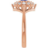 Oval Tanzanite Halo Ring with Diamond Accents in Rose Gold