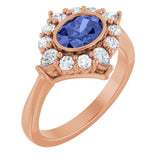 Oval Tanzanite Halo Ring with Diamond Accents in Rose Gold
