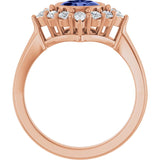 Oval Tanzanite Halo Ring with Diamond Accents in Rose Gold
