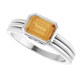 Emerald Citrine Solitaire Ring in Gold and Platinum
