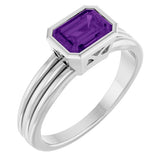 Emerald Amethyst Solitaire Ring in Platinum