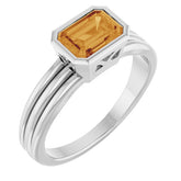 Emerald Citrine Solitaire Ring in Gold and Platinum