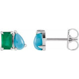 Emerald Two-Stone Stud Earrings in Gold and Platinum