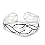 Round Natural Black Spinel & Natural Diamond Accented Hinged Cuff Bracelet In Silver