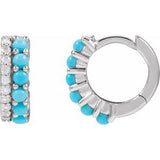 Turquoise & Diamond Round Hoop Earrings in Gold and Platinum