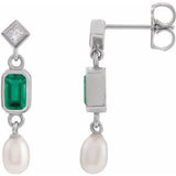 Pearl & Diamond Emerald Stud Earrings in Gold and Platinum