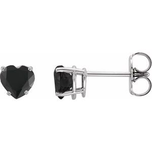 Onyx Heart Stud Earrings in Gold and Platinum