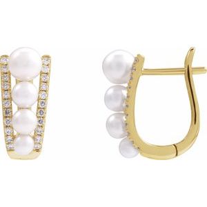 Freshwater Pearl & Diamond Hoop Earrings in Gold and Platinum