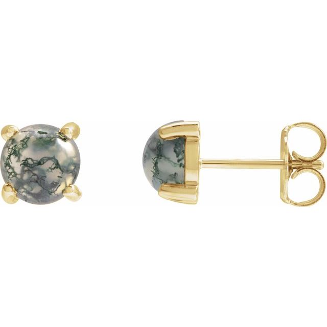 Moss Agate Round Stud Earrings in Gold and Platinum