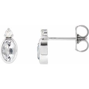 White Sapphire & Diamond Oval Bezel-Set Stud Earrings in Gold and Platinum