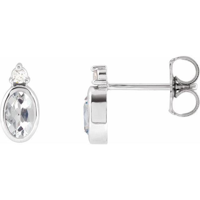 White Sapphire & Diamond Oval Bezel-Set Stud Earrings in Gold and Platinum