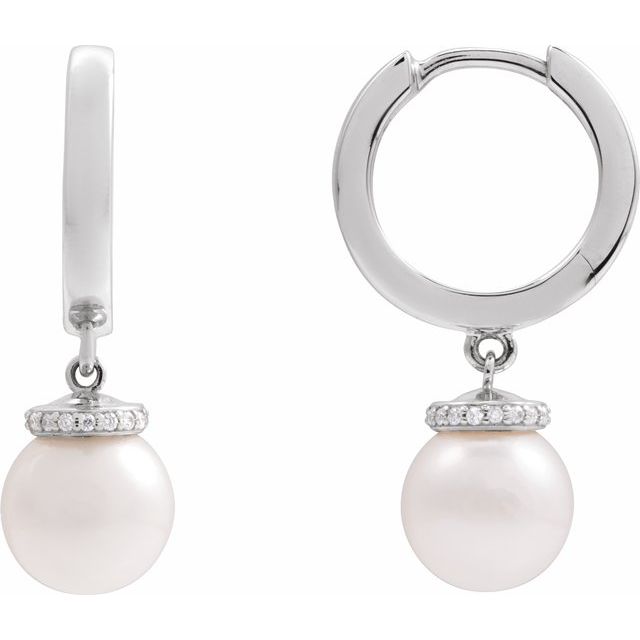 Pearl & Diamond Hoop Earrings in Gold and Platinum