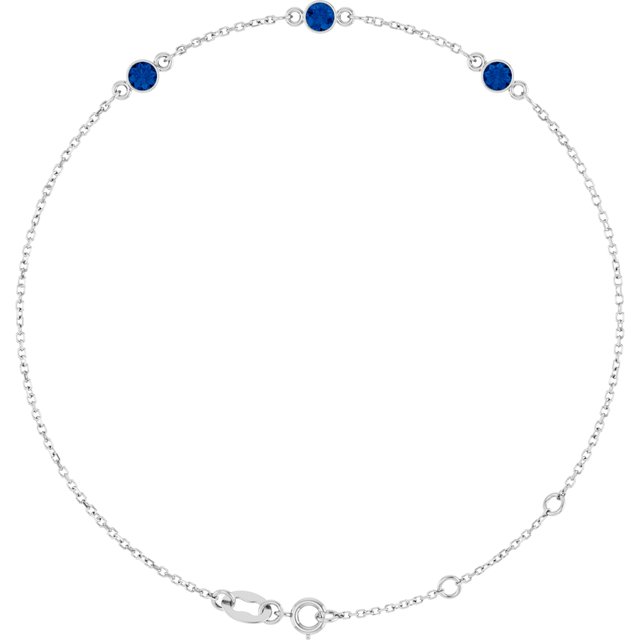 3-Stone Natural Blue Sapphire & Round Bezel-Set Link Bracelet In Set