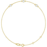 3-Stone Natural White Sapphire & Round Bezel-Set Link Bracelet In Set