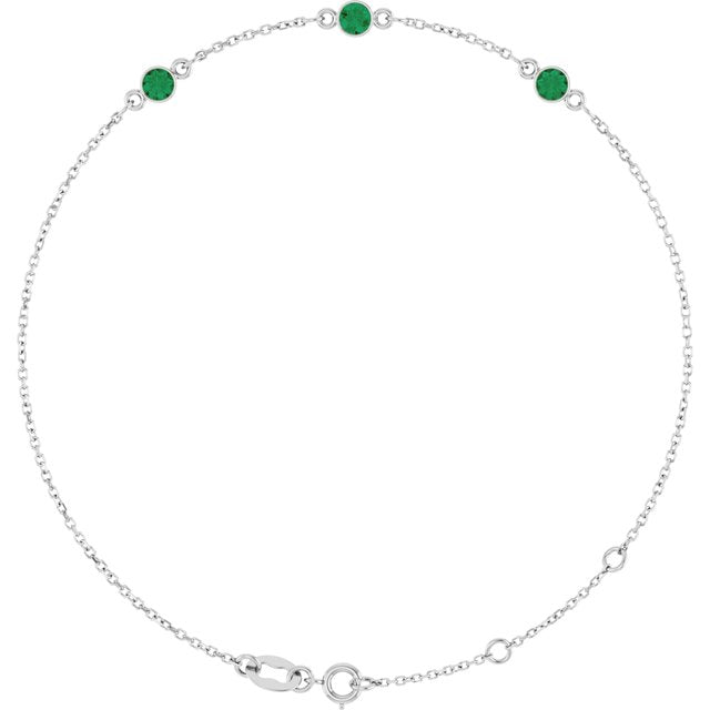 3-Stone Natural Emerald & Round Bezel-Set Link Bracelet In Set