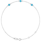 3-Stone Natural Aquamarine & Round Bezel-Set Link Bracelet In Set