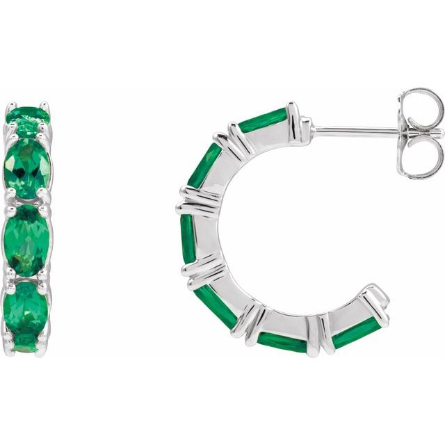 Emerald Oval Hoop Earrings in Gold and Platinum