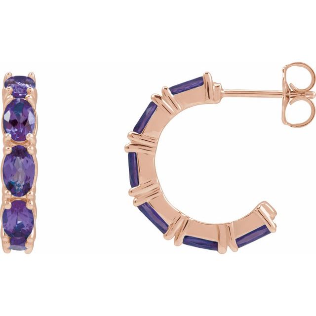 Amethyst Oval Hoop Earrings in Gold and Platinum