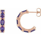 Amethyst Oval Hoop Earrings in Gold and Platinum