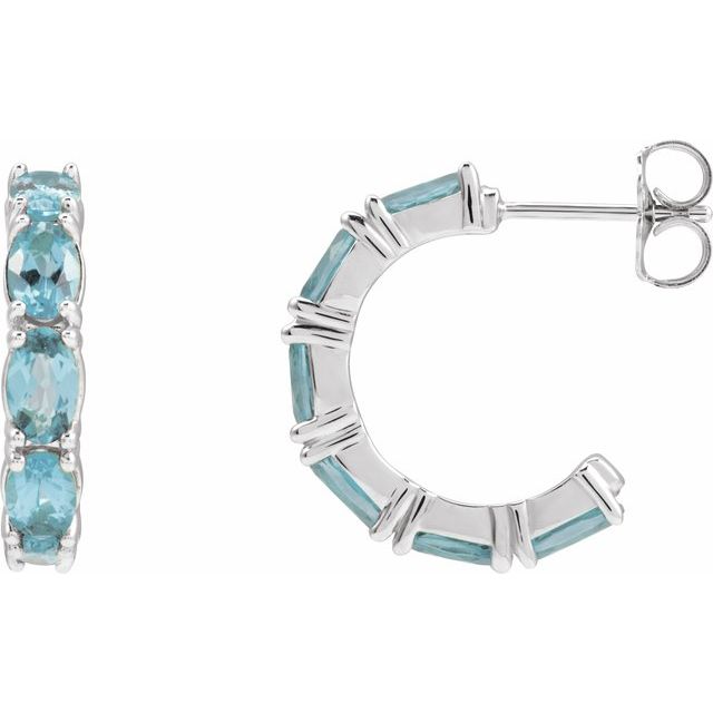 Aquamarine Oval Hoop Earrings in Gold and Platinum