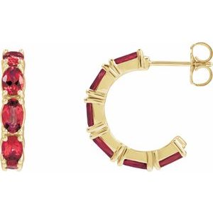 Ruby Oval Hoop Earrings in Gold and Platinum