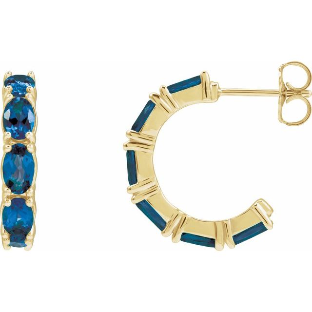 Blue Sapphire Oval Hoop Earrings in Gold and Platinum