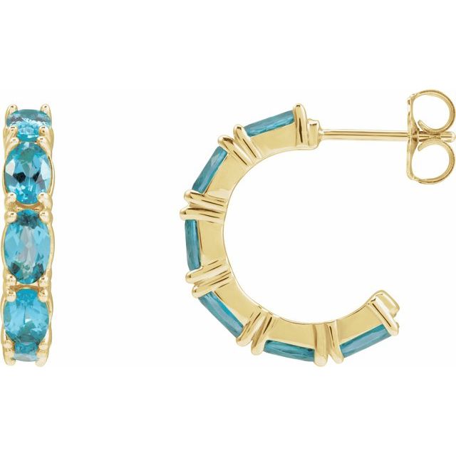 Blue Zircon Oval Hoop Earrings in Gold and Platinum