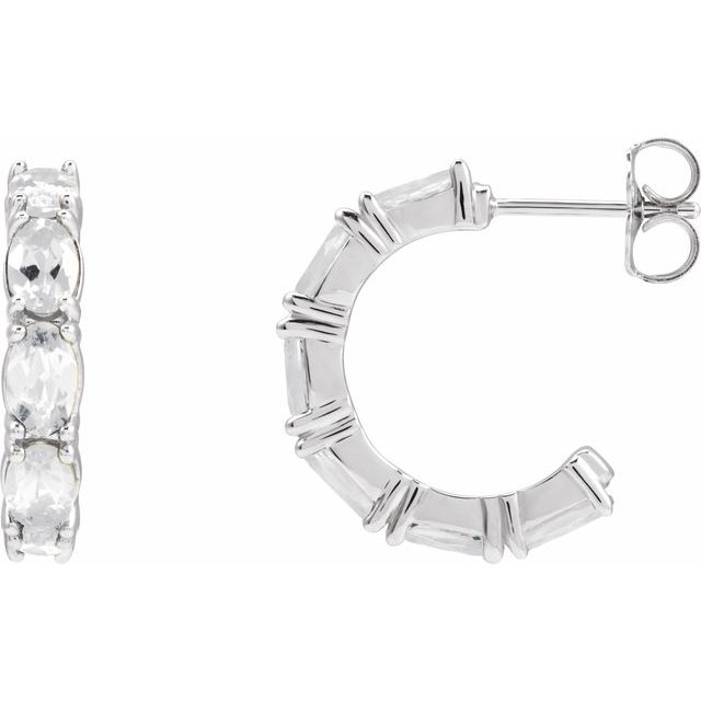 White Sapphire Oval Hoop Earrings in Gold and Platinum