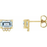Sky Blue Topaz & Diamond Emerald Stud Earrings in Gold and Platinum