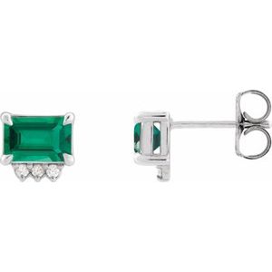 Emerald & Diamond Stud Earrings in Gold and Platinum