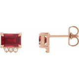 Ruby & Diamond Emerald Stud Earrings in Gold and Platinum