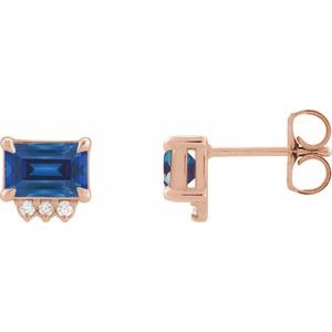 Blue Sapphire & Diamond Emerald Stud Earrings in Gold and Platinum