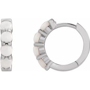 White Opal Round Hoop Earrings in Gold and Platinum