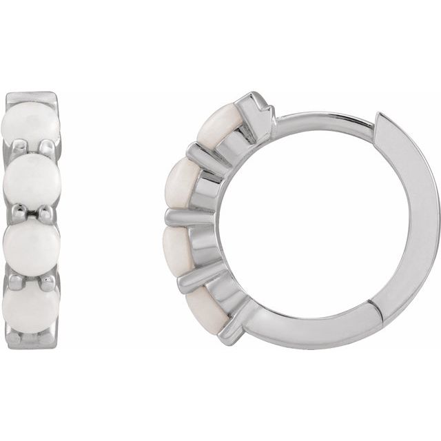 White Opal Round Hoop Earrings in Gold and Platinum