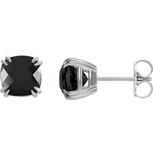 Onyx Cushion Stud Earrings in Gold and Platinum