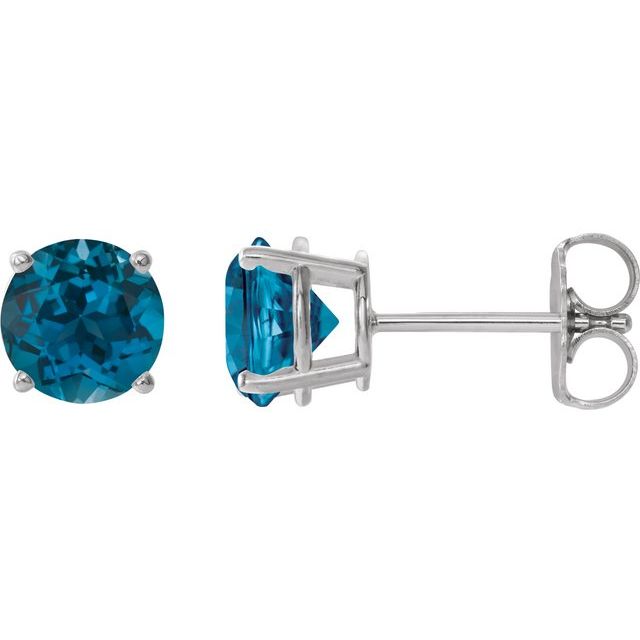 London Blue Topaz Round Stud Earrings in Gold and Platinum