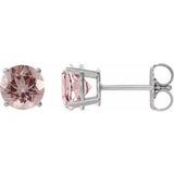 Pink Morganite Round Stud Earrings in Gold and Platinum