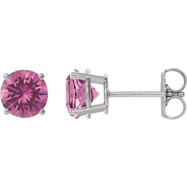 Pink Sapphire Round Stud Earrings in Gold and Platinum
