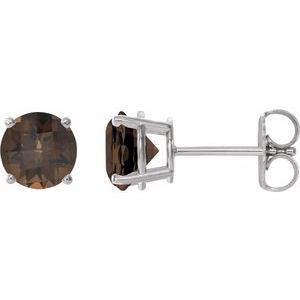Smoky Quartz Round Stud Earrings in Gold and Platinum