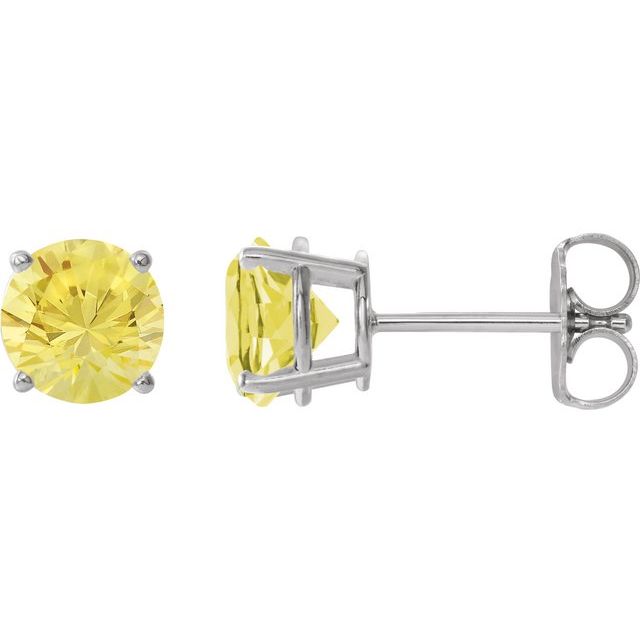 Yellow Sapphire Round Stud Earrings in Gold and Platinum
