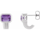 Amethyst Emerald Bezel-Set Stud Earrings in Gold and Platinum