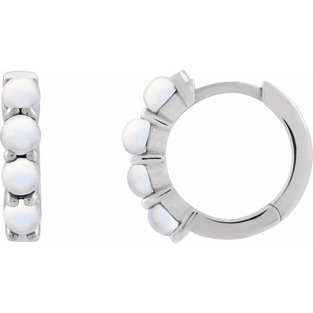 Rainbow Moonstone Round Hoop Earrings in Gold and Platinum