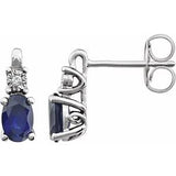Blue Sapphire & Diamond Oval Stud Earrings in Gold and Platinum