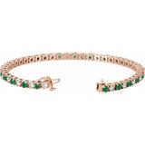 Round Lab-Grown Emerald & Lab-Grown Diamond Line Bracelet In Gold & Platinum