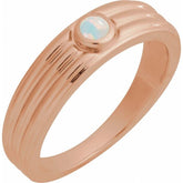 Round White Opal Cabochon Ring in Gold and Platinum