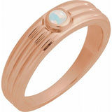 Round White Opal Cabochon Ring in Gold and Platinum
