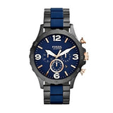 Fossil Nate JR1494 Men’s Chronograph Watch – Blue Dial, Black Stainless-Steel Bracelet